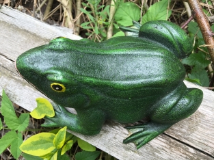 Schöner gusseiserner Frosch, passt gut zum Teich!